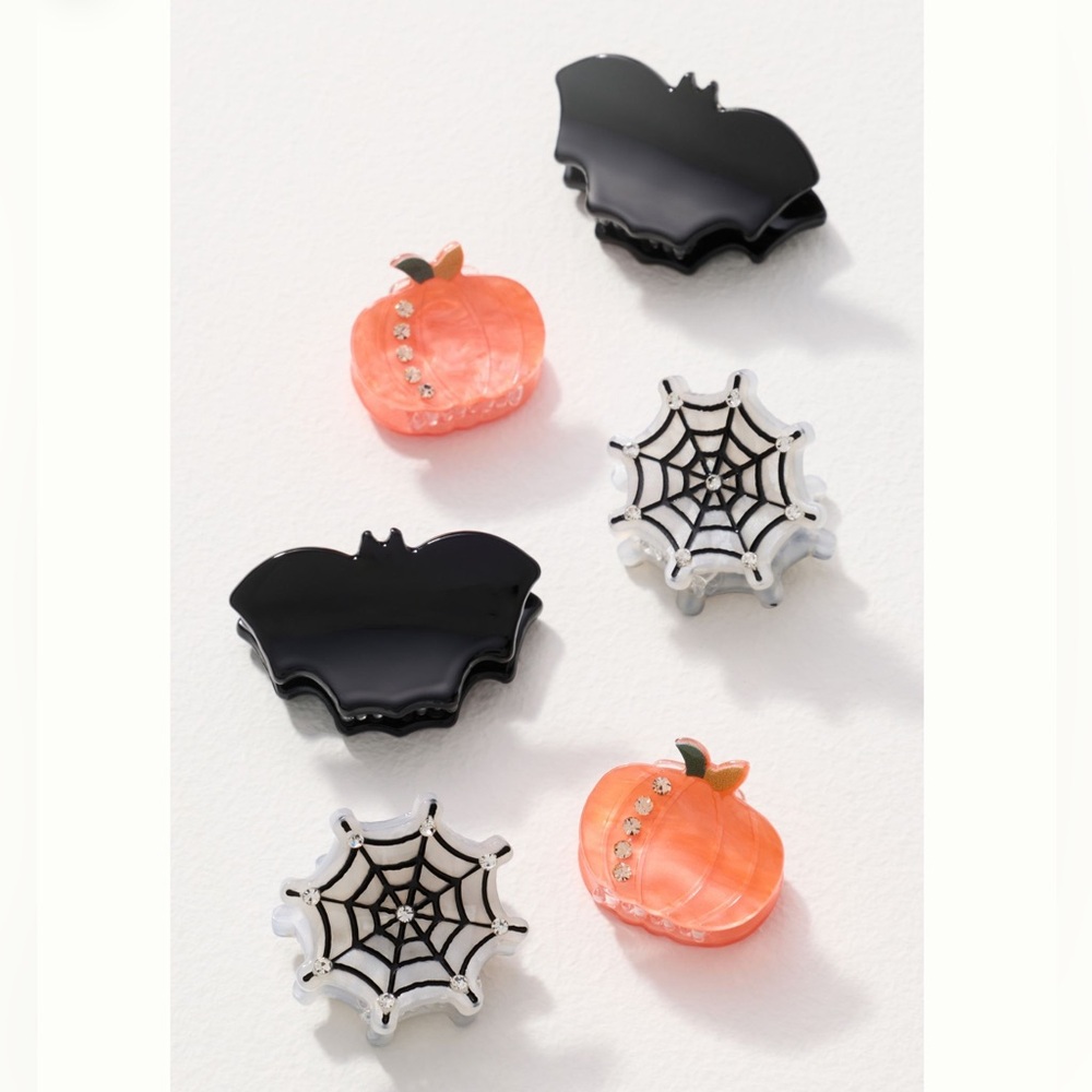 🕸️Anthropologie Mini Hair Claw Clips Small Halloween Bat Pumpkin Spiderweb